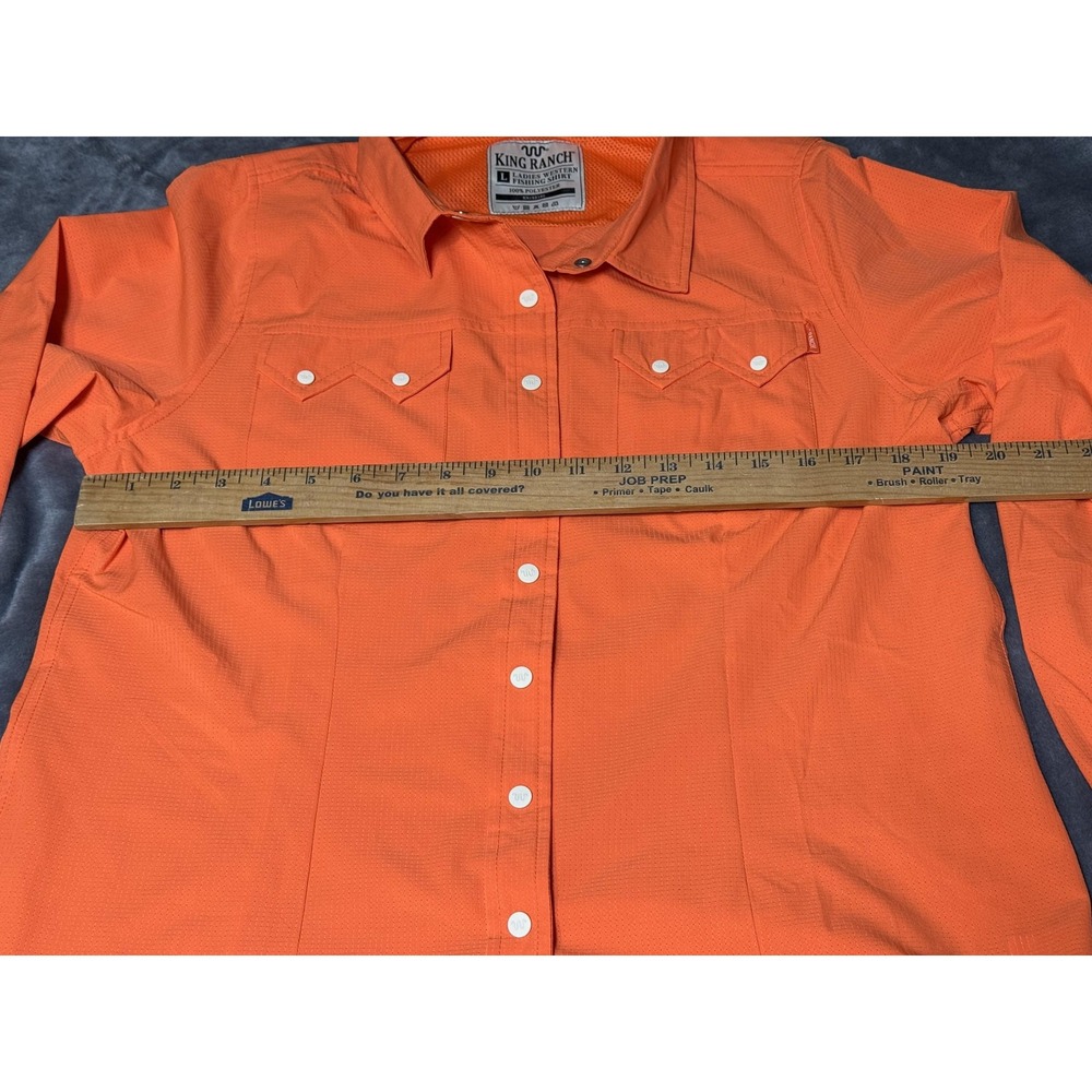 King Ranch Shirt Womens L Orange Western Fishing Snap Front Long Sleeve Sawtooth - Picture 6 of 11
